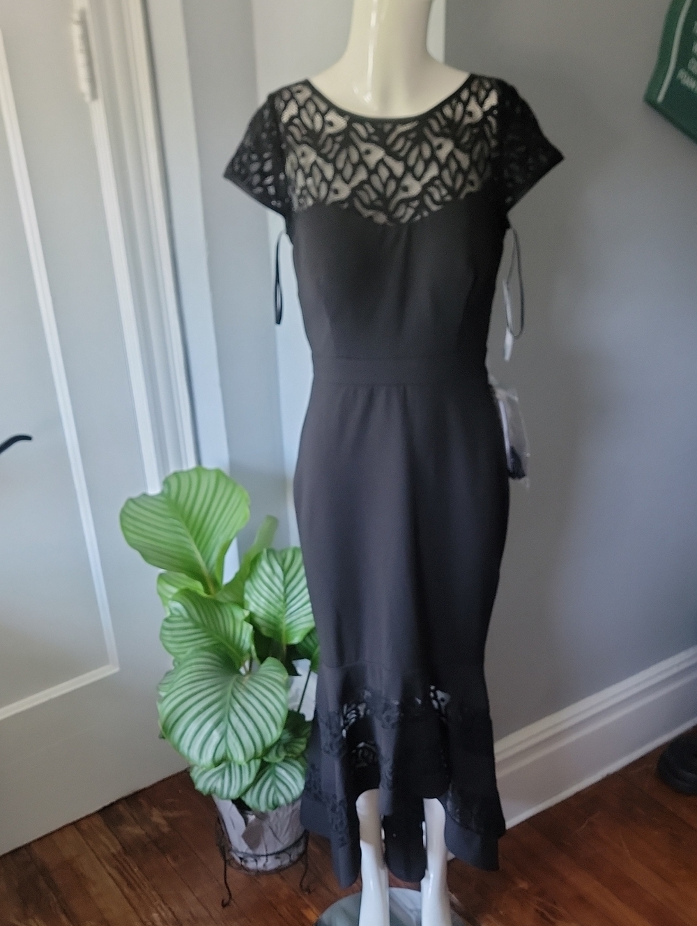 Xscape Black Lace Yoke Midi Dress